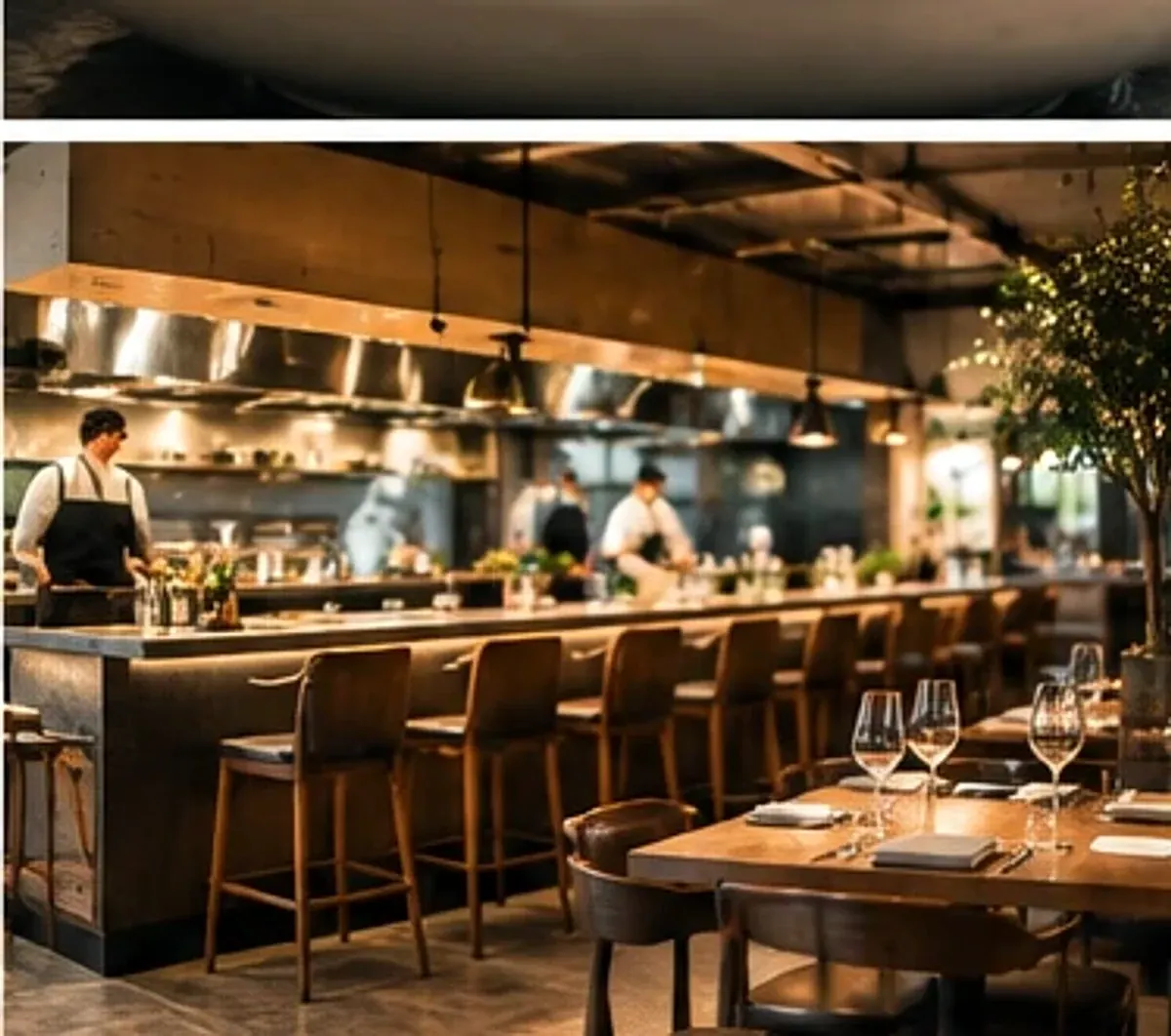 Cocina abierta de restaurante en servicio